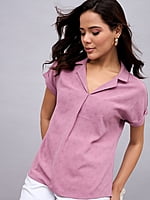 Pink Cuban Collar Top Pink Cuban Collar Top